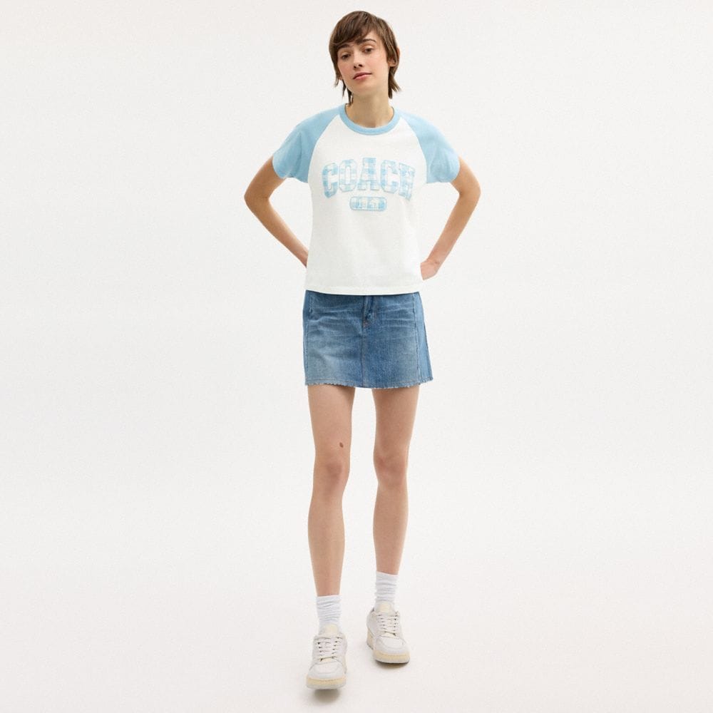 Gingham Sporty Raglan T-Shirt In Organic Cotton