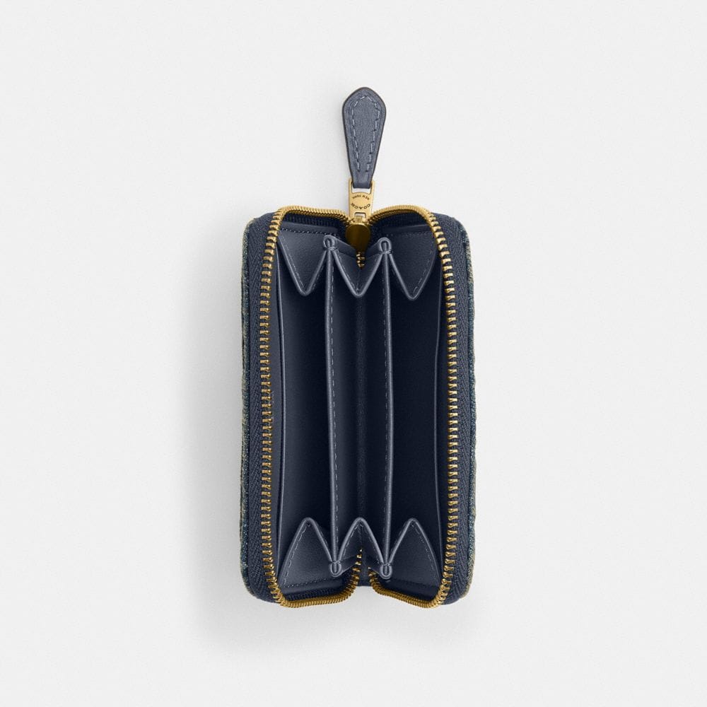 Essential Small Zip Around Card Case In Regenerative Cotton Denim With Quilting