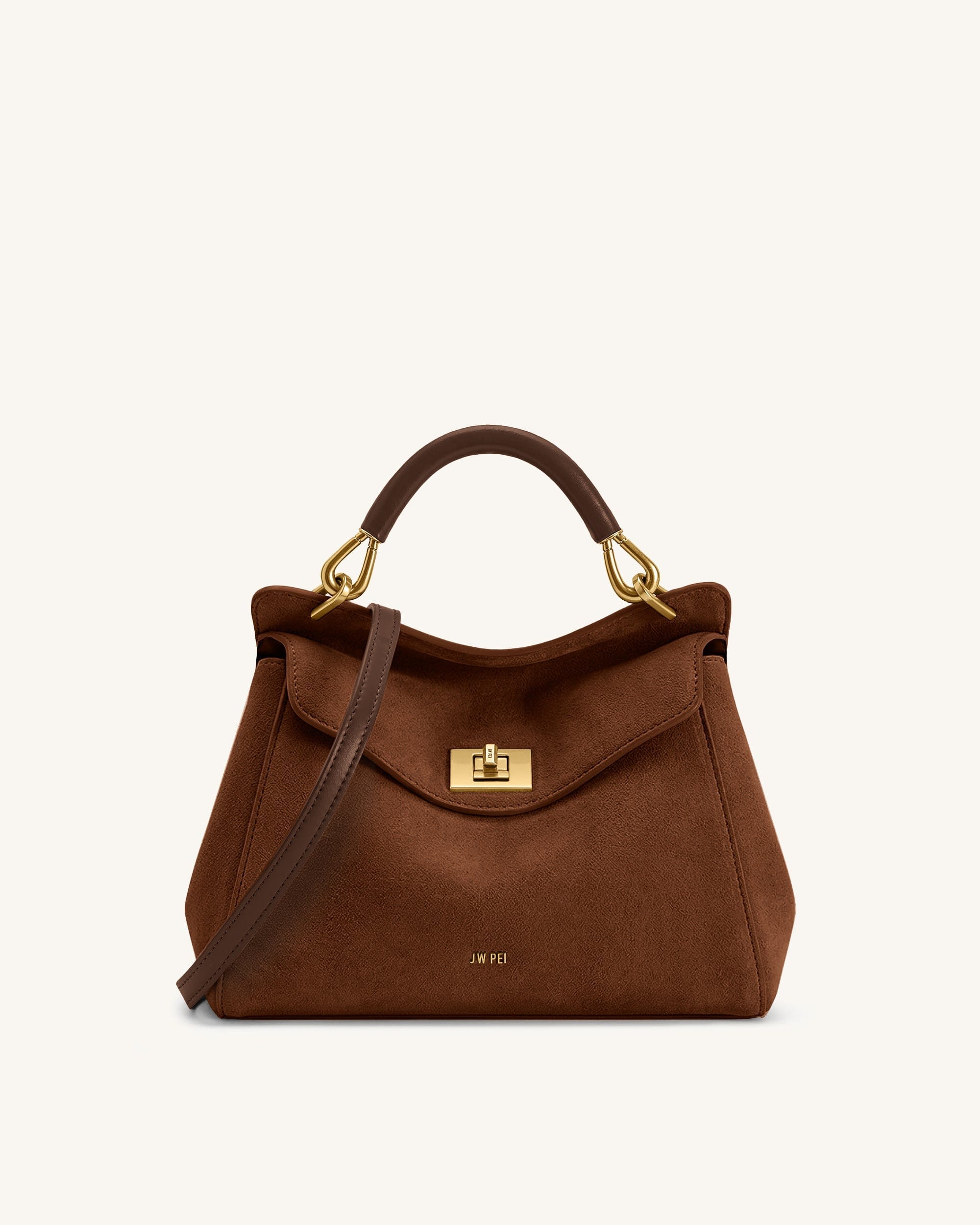 Jw Pei Lucia Classic Faux Suede Top Handle Bag Dark Red Brown