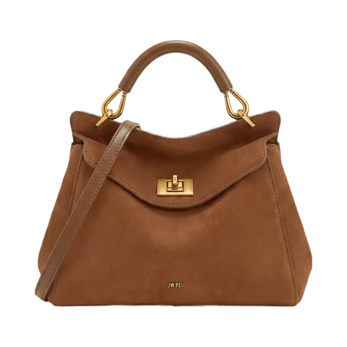 Jw Pei Lucia Classic Faux Suede Top Handle Bag Dark Red Brown