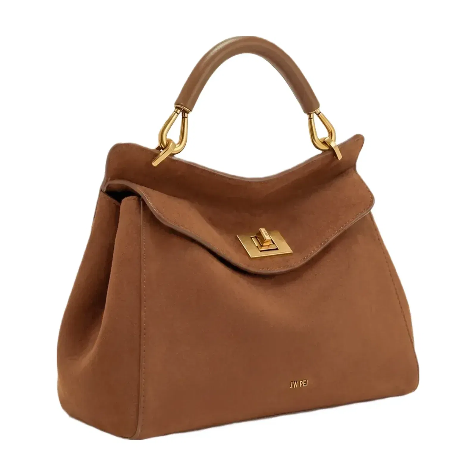 Jw Pei Lucia Classic Faux Suede Top Handle Bag Dark Red Brown
