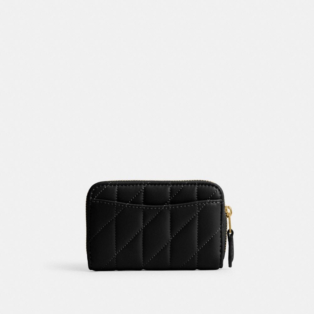 Coach Essential Small Zip Around Card Case With Pillow Quilting Brass Black