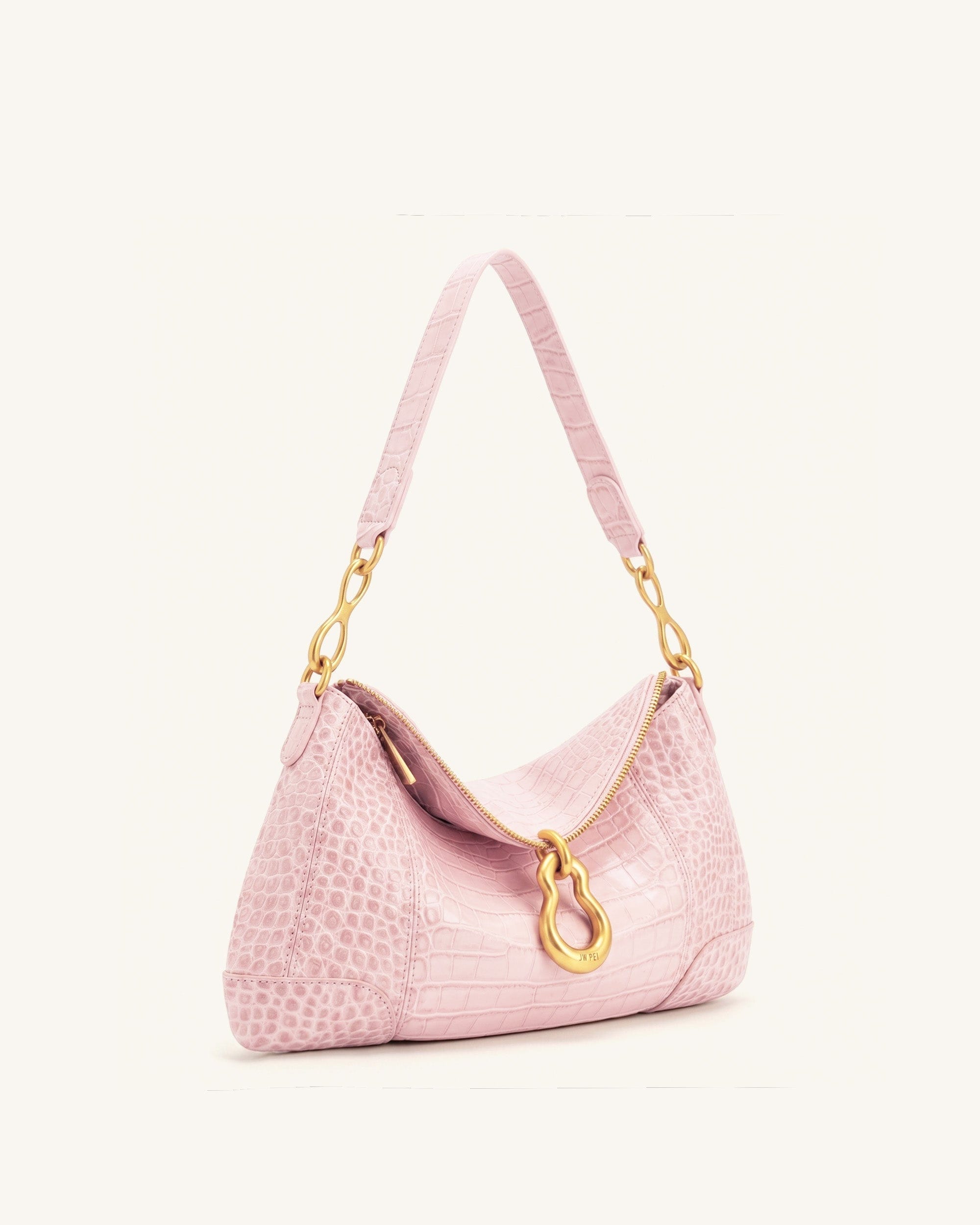 Jw Pei Jayla Metal Pendant Embellished Shoulder Bag Pink Croc