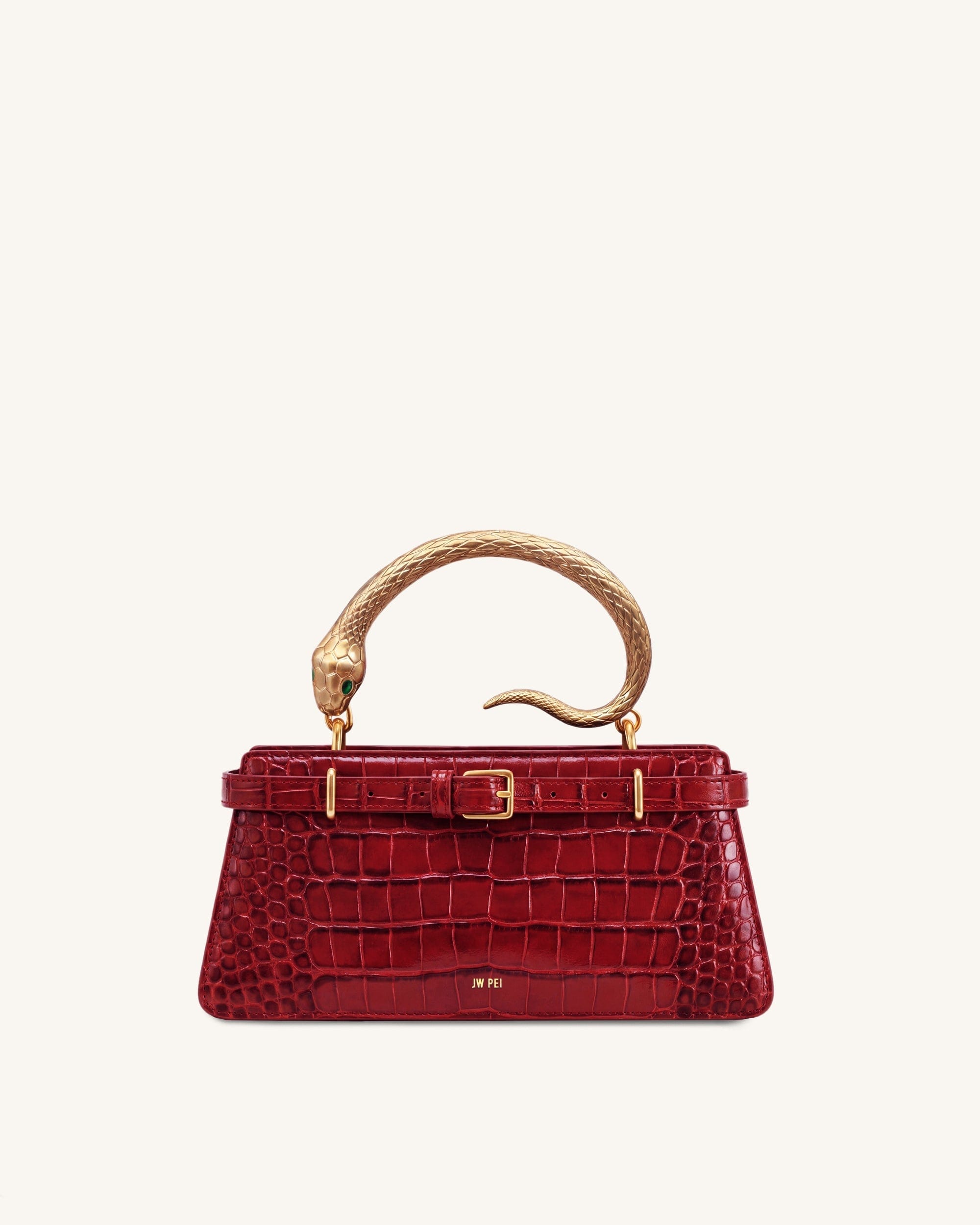Jw Pei Elena Snake Handle Top Handle Bag Burgundy Croc