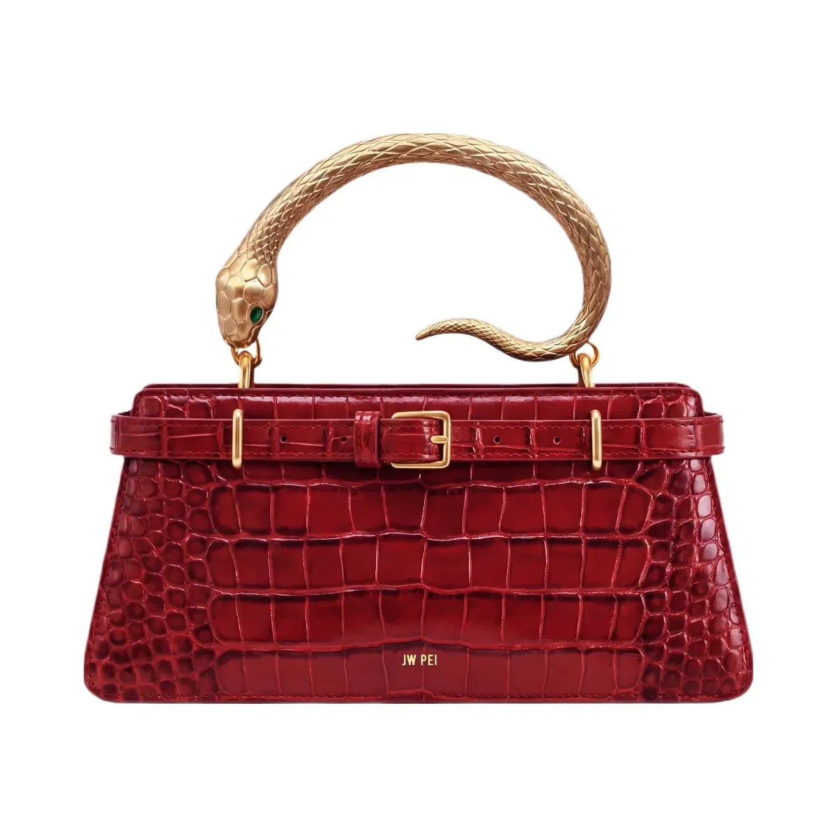 Jw Pei Elena Snake Handle Top Handle Bag Burgundy Croc