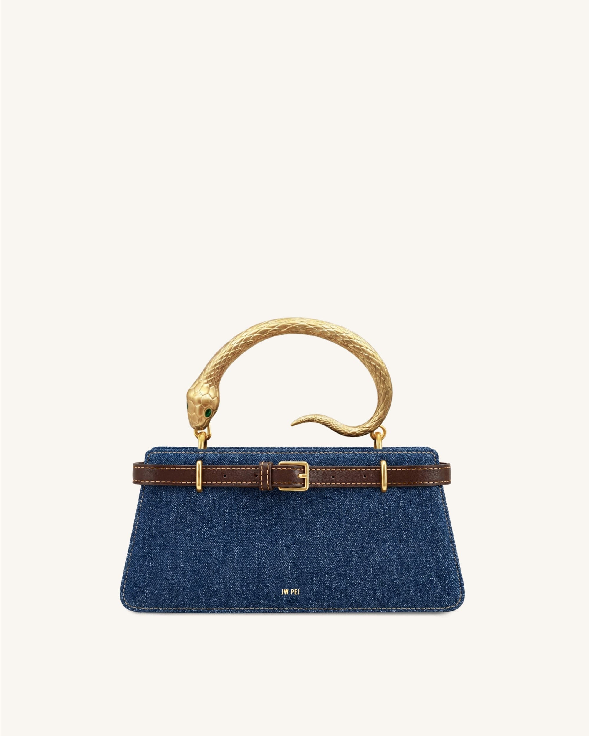 Jw Pei Elena Snake Handle Top Handle Bag Dark Blue Denim