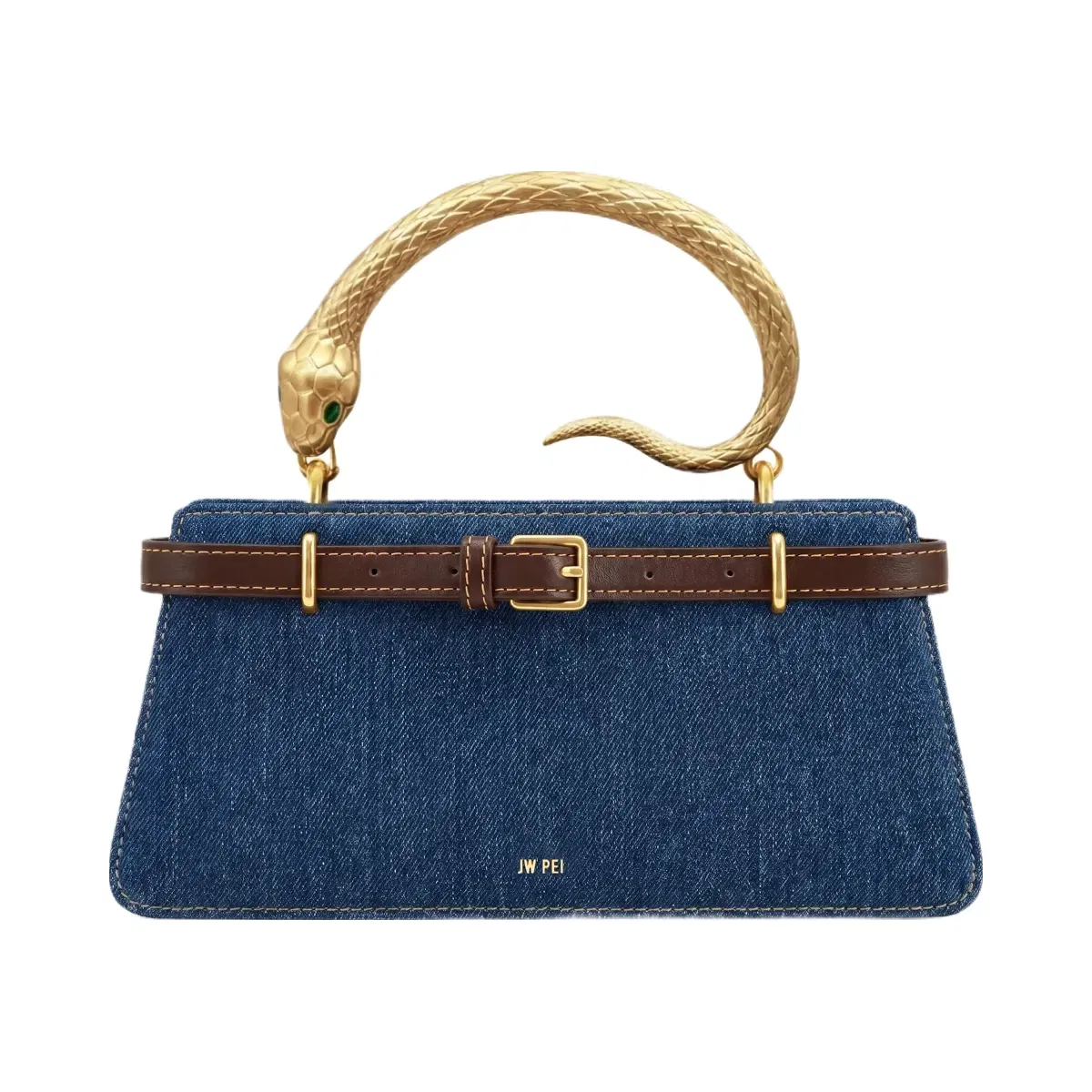 Jw Pei Elena Snake Handle Top Handle Bag Dark Blue Denim
