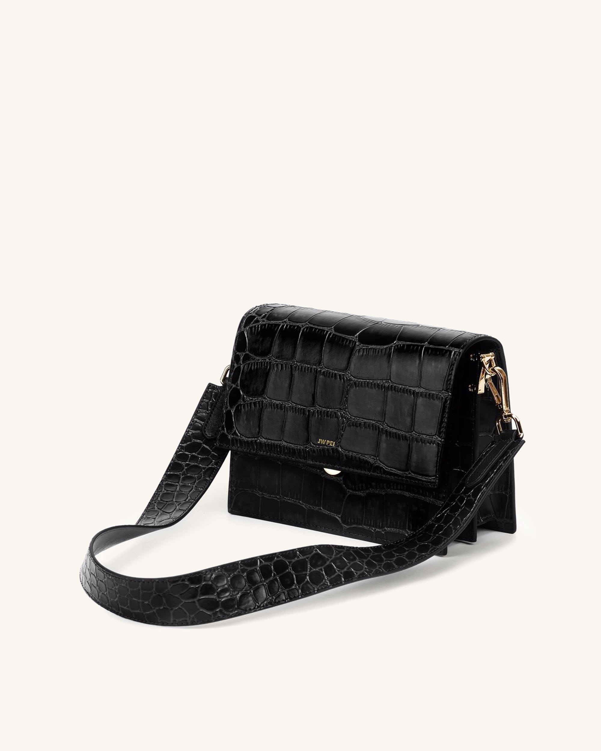 Jw Pei Mini Flap Crossbody Black Croc