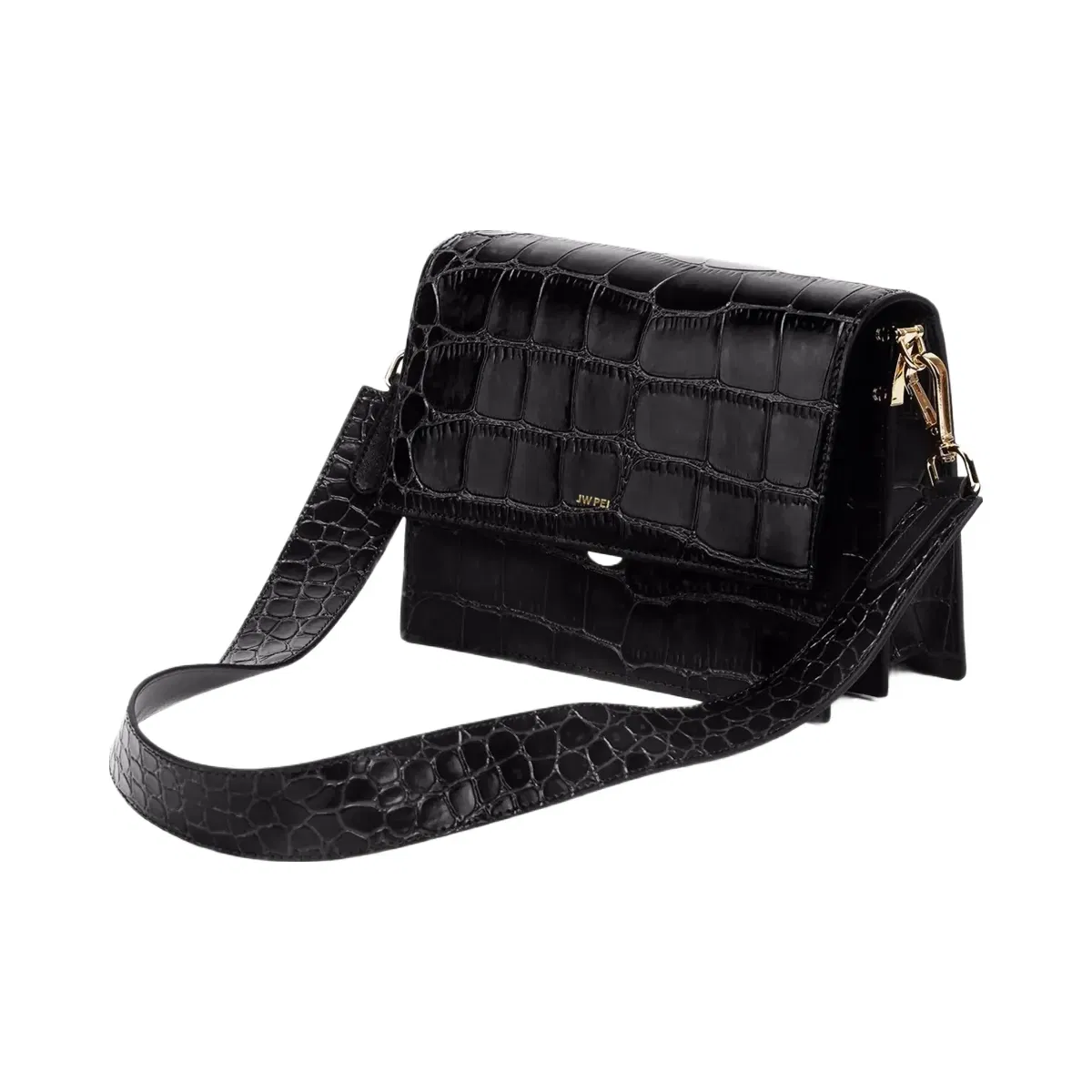 Jw Pei Mini Flap Crossbody Black Croc
