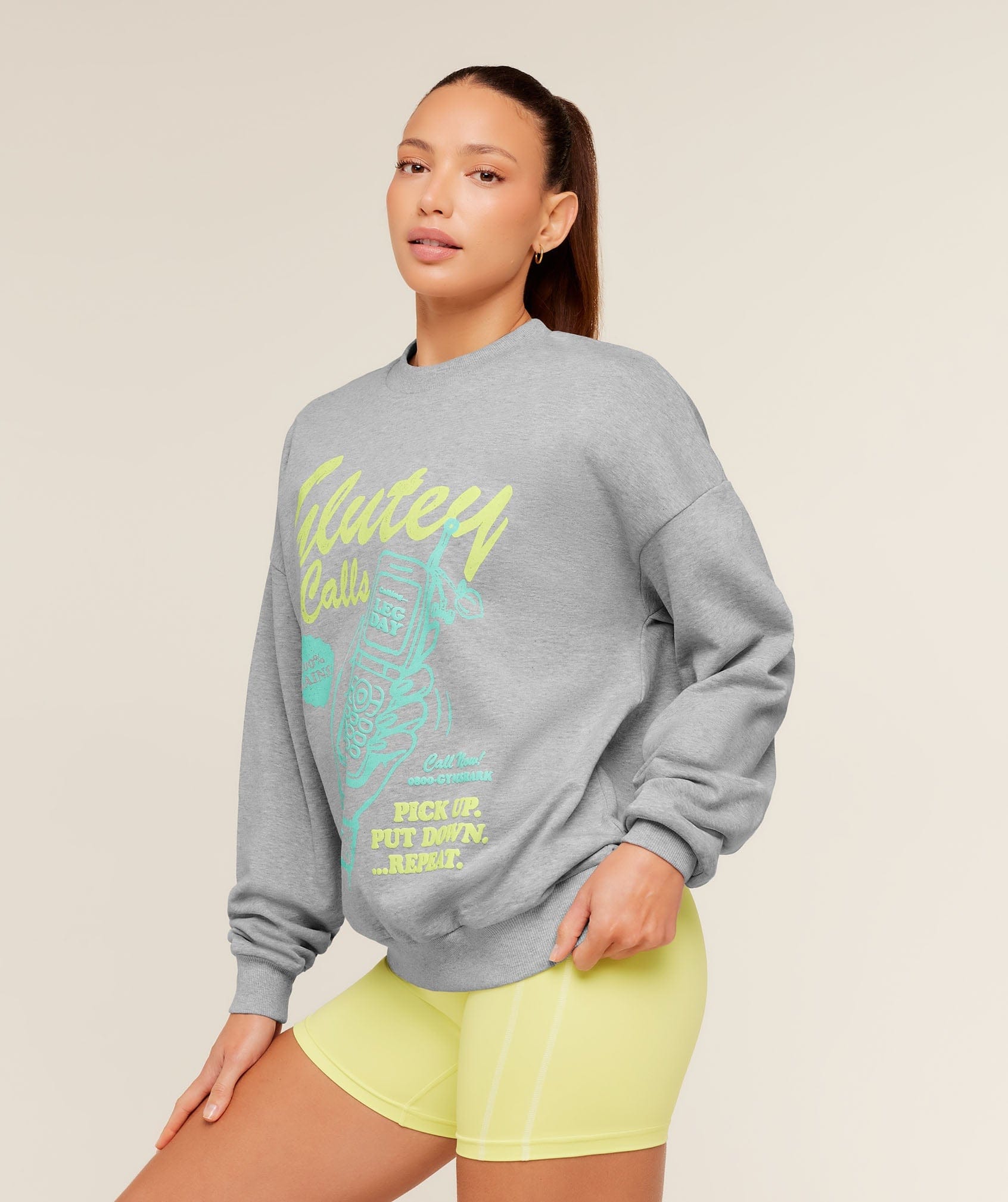Women's Gymshark Glutey Calls Graphic Sweatshirt Light Grey Core Marl