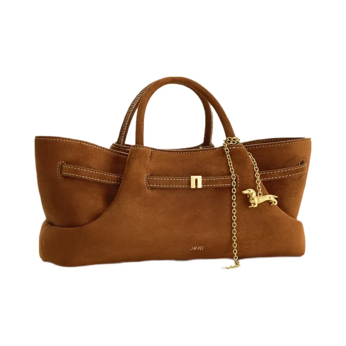 Jw Pei Maeve Dachshund Metal Charm Faux Suede Tote Bag Brown