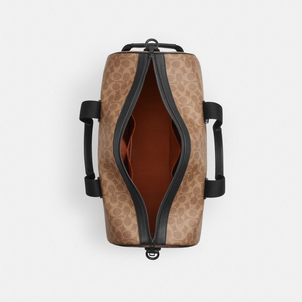 Coach Explorer Duffle Bag 45 In Signature Canvas Matte Black Tan Black