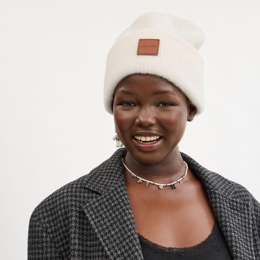 Knit Beanie With Leather Patch