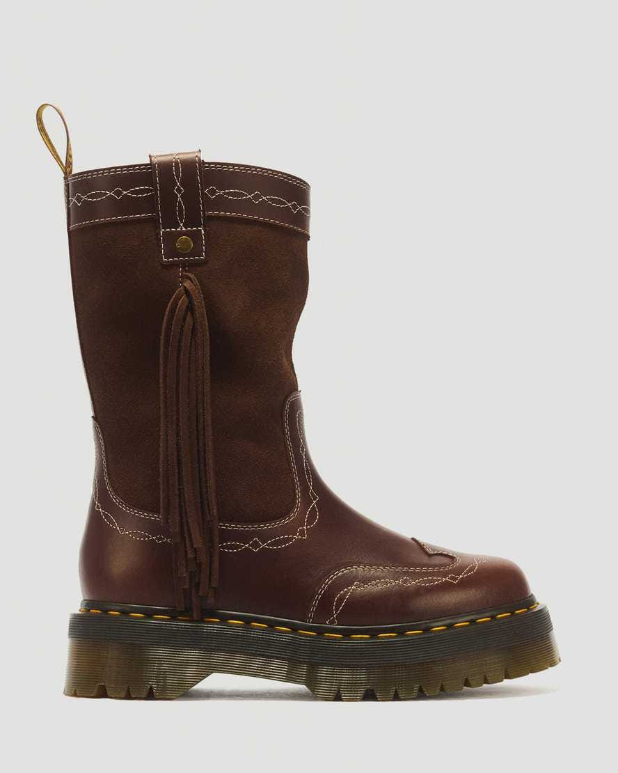 Desert Rodeo Quad Mid Leather & Suede Boots — DARK BROWN