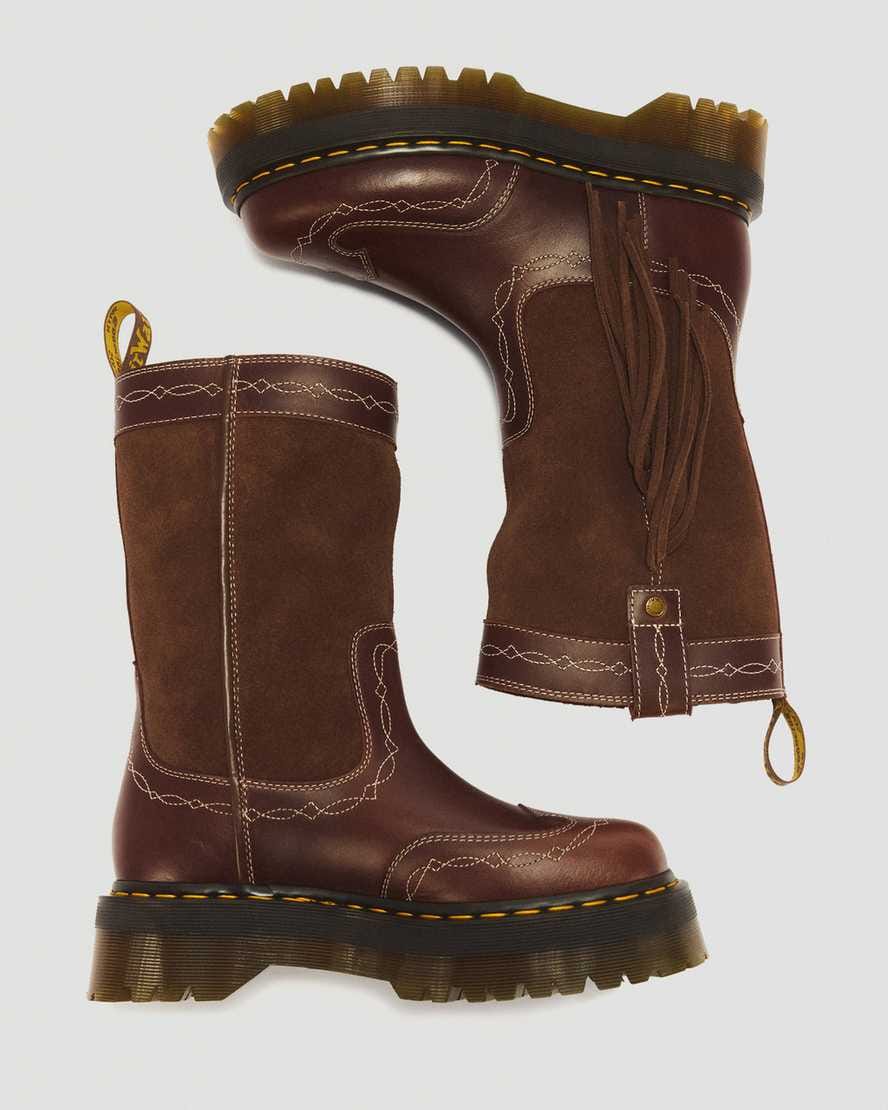 Desert Rodeo Quad Mid Leather & Suede Boots — DARK BROWN