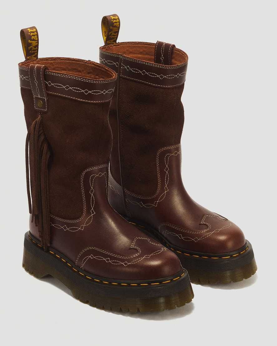Desert Rodeo Quad Mid Leather & Suede Boots — DARK BROWN