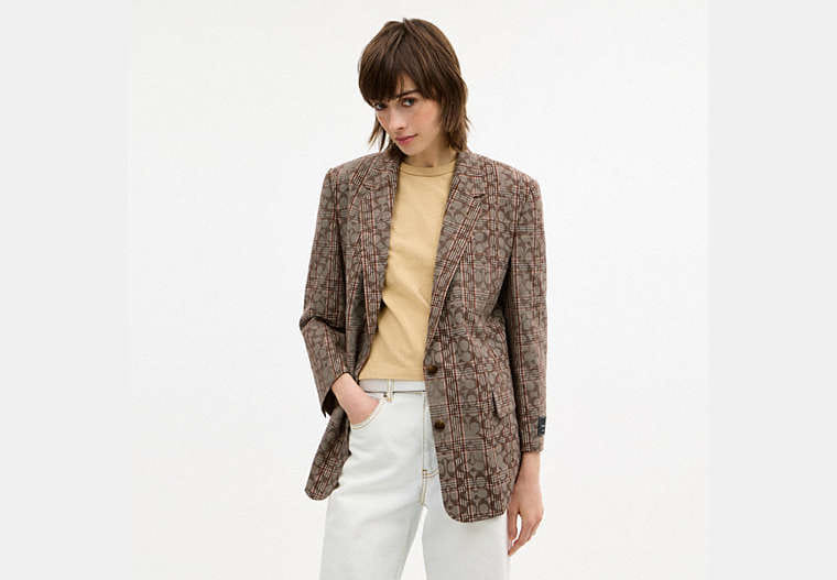Signature C Plaid Single Breasted Blazer