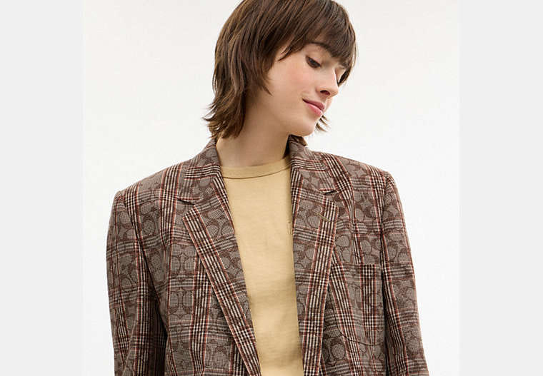Signature C Plaid Single Breasted Blazer