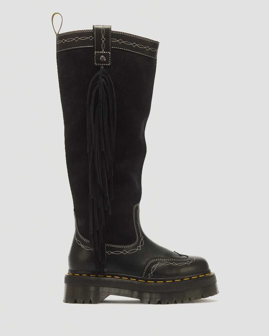 Desert Rodeo Quad Hi Leather & Suede Boots — Black