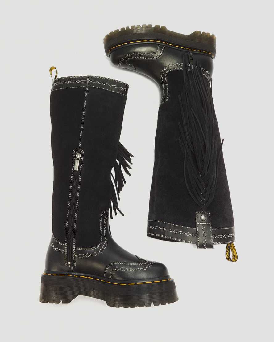 Desert Rodeo Quad Hi Leather & Suede Boots — Black