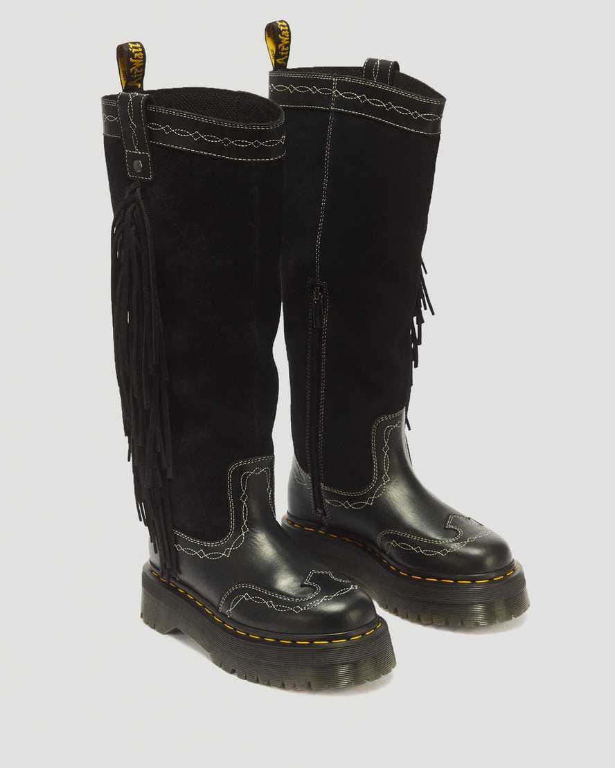 Desert Rodeo Quad Hi Leather & Suede Boots — Black