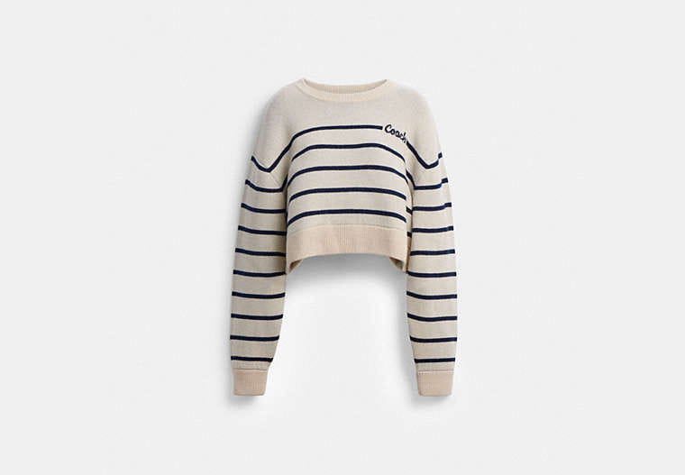 Cursive Signature Striped Cropped Sweater