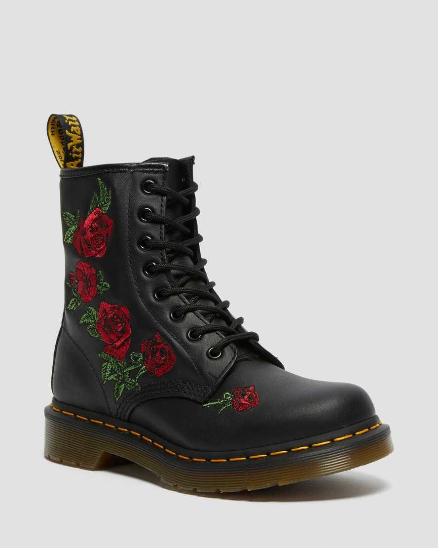 1460 Vonda Floral Leather Lace Up Boots — Black
