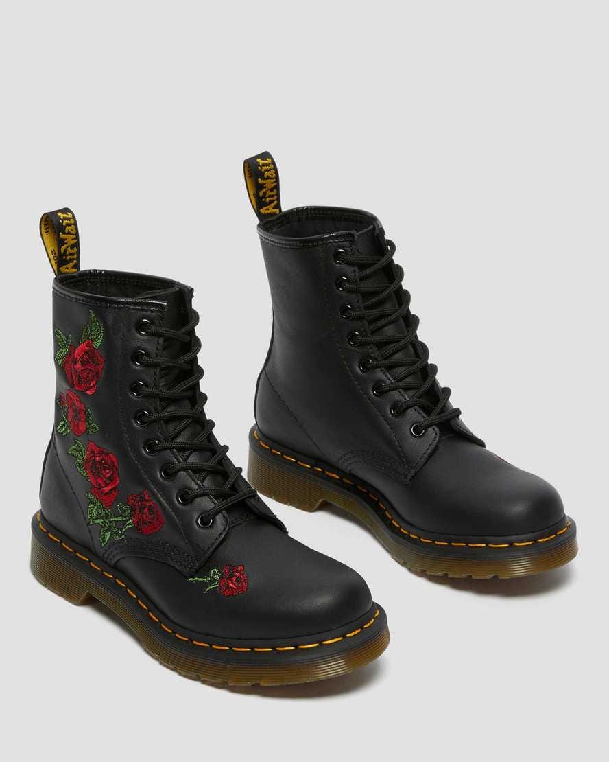 1460 Vonda Floral Leather Lace Up Boots — Black
