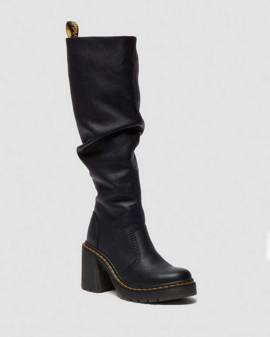 Kasey Virginia Leather Tall Heeled Boots — Black