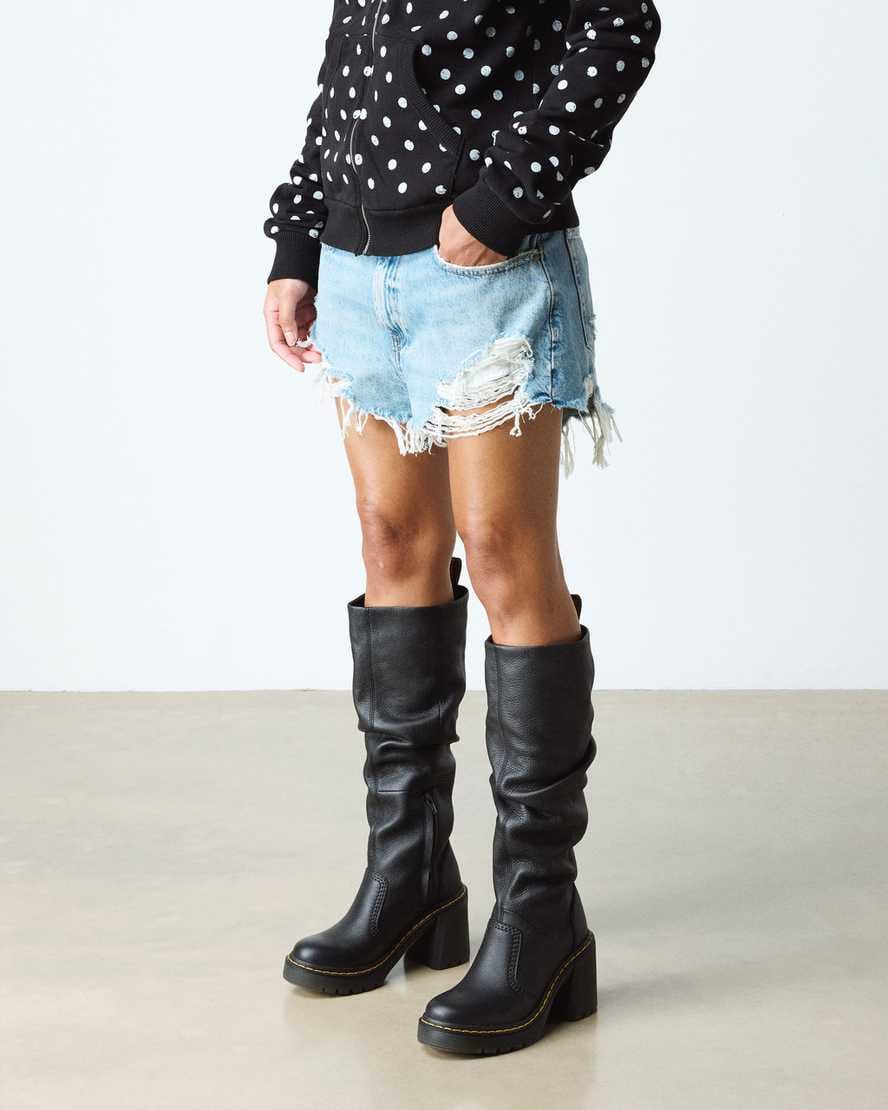 Kasey Virginia Leather Tall Heeled Boots — Black