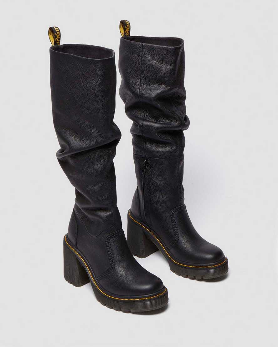 Kasey Virginia Leather Tall Heeled Boots — Black