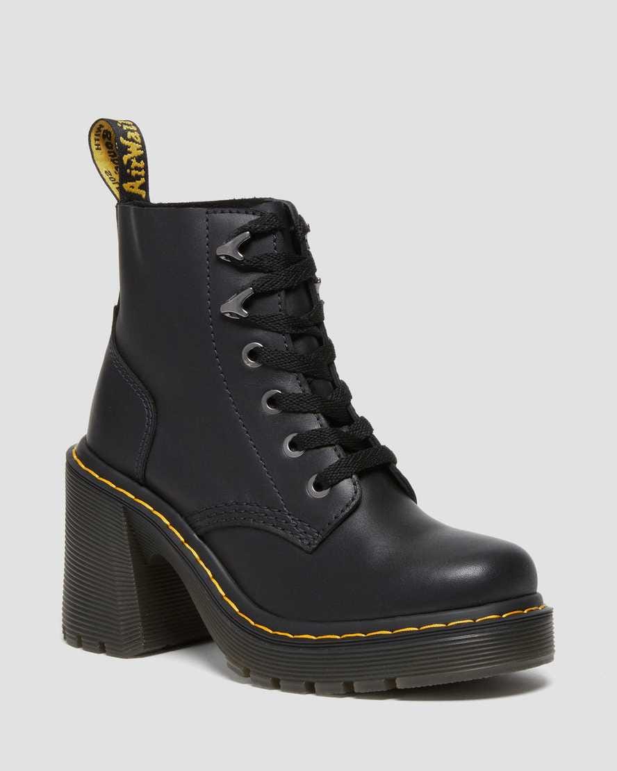 Jesy Sendal Leather Lace Up Flared Heel Boots — Black