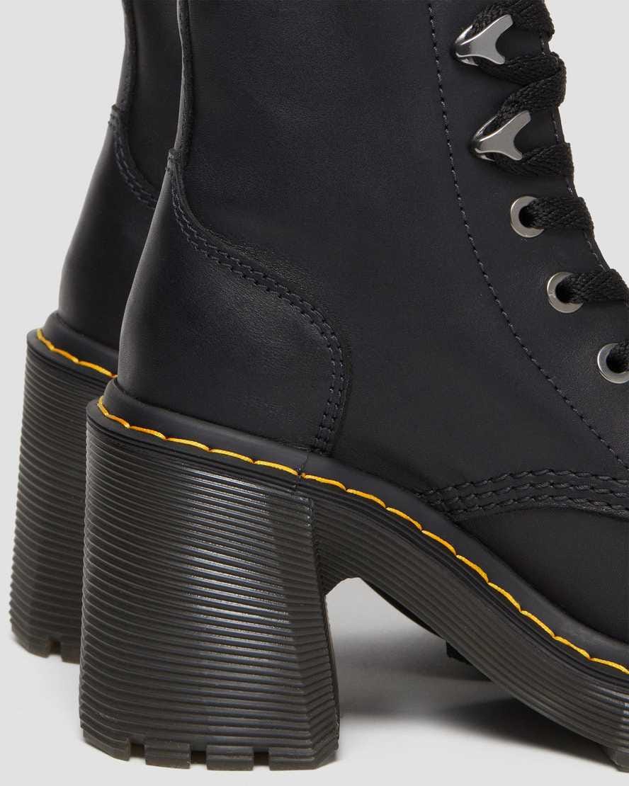 Jesy Sendal Leather Lace Up Flared Heel Boots — Black