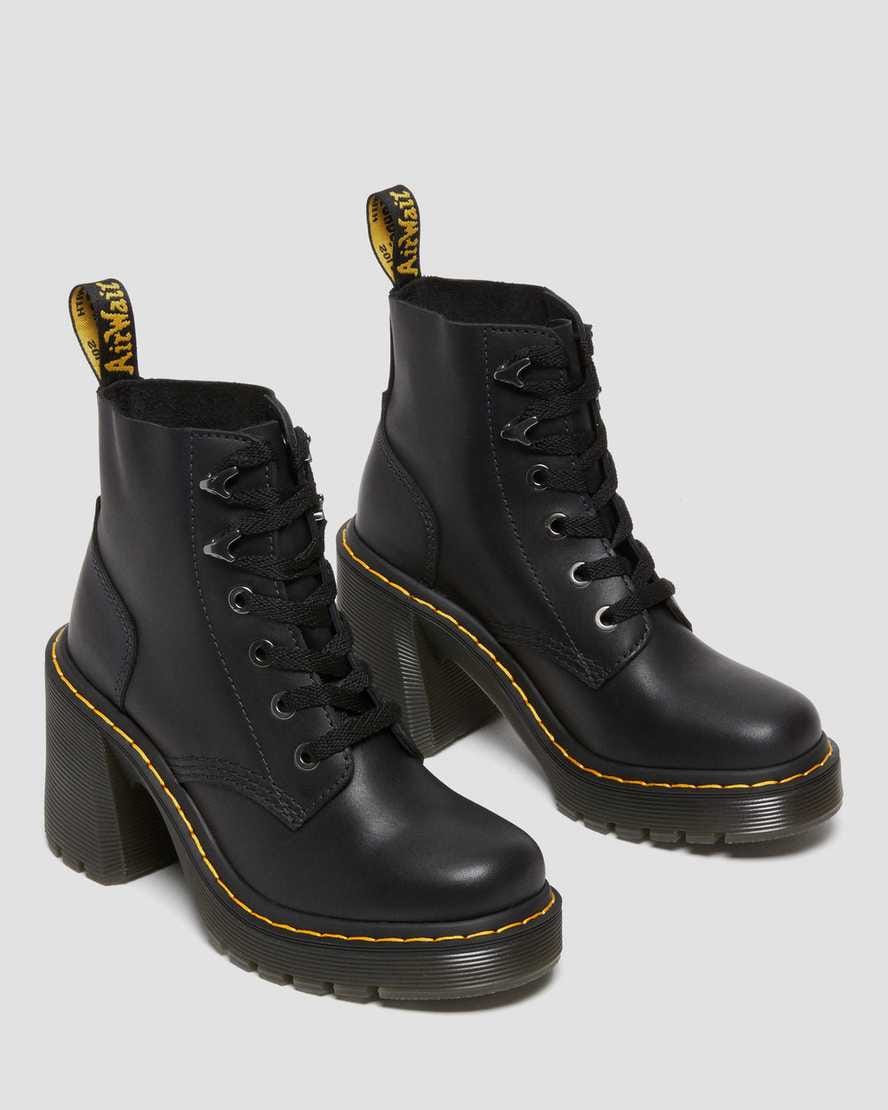Jesy Sendal Leather Lace Up Flared Heel Boots — Black