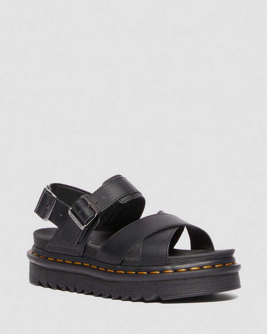 Voss II Athena Leather Strap Sandals — BLACK
