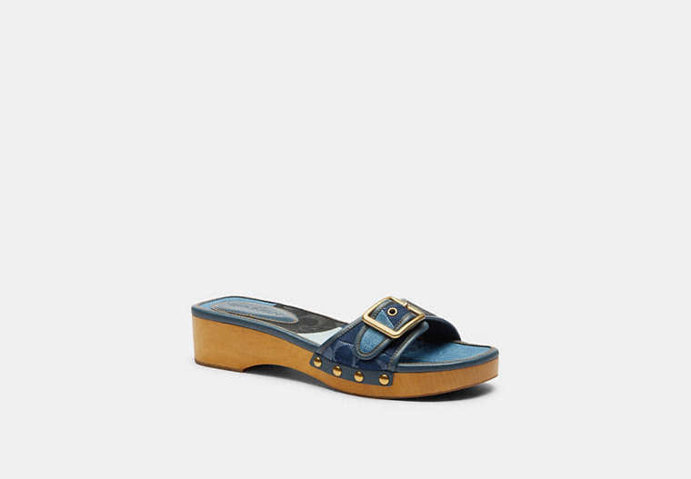 Margot Wooden Sandal With Signature Denim Patchwork