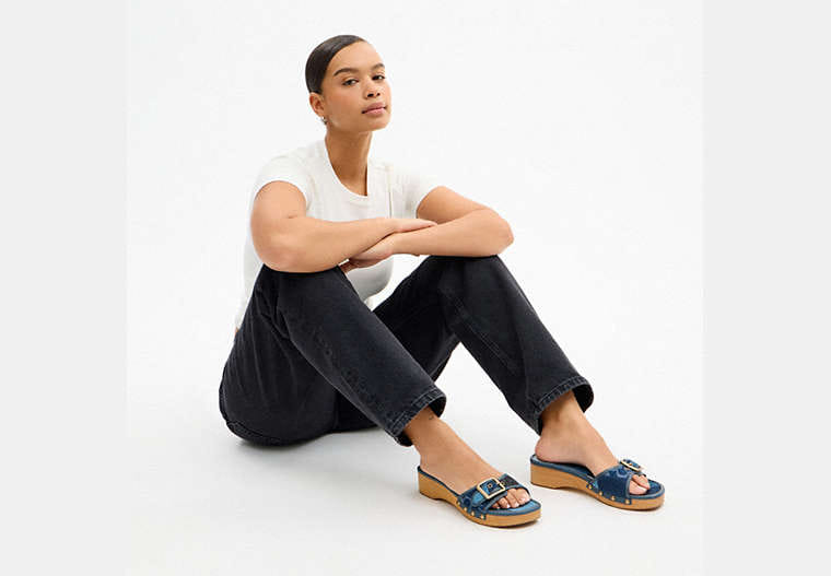 Margot Wooden Sandal With Signature Denim Patchwork
