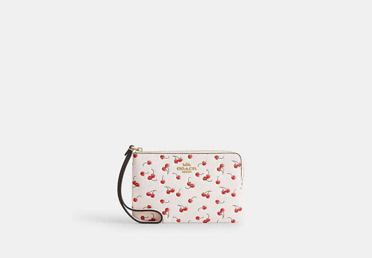 Corner Zip Wristlet With Cherry Print