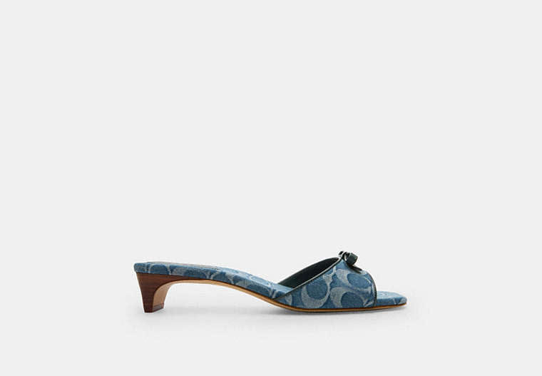 Bow Kitten Heel Sandal In Signature Denim