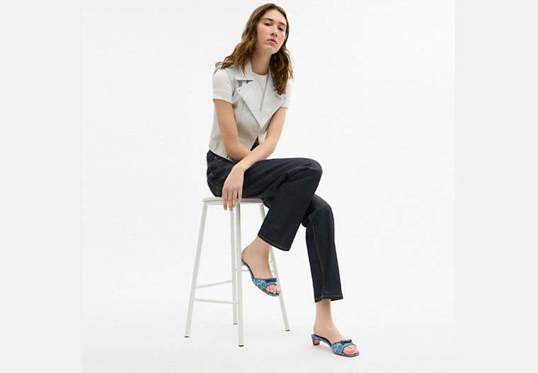Bow Kitten Heel Sandal In Signature Denim
