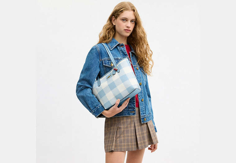 Medium City Tote Bag With Gingham Print And Charm