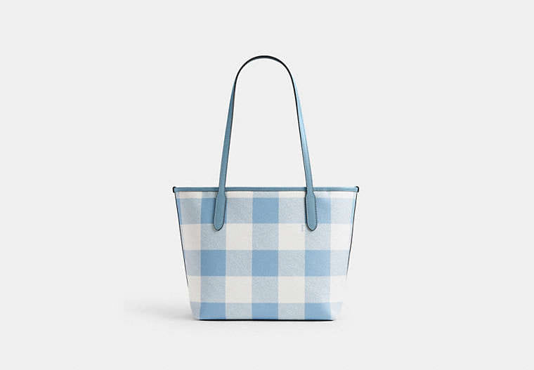 Medium City Tote Bag With Gingham Print And Charm