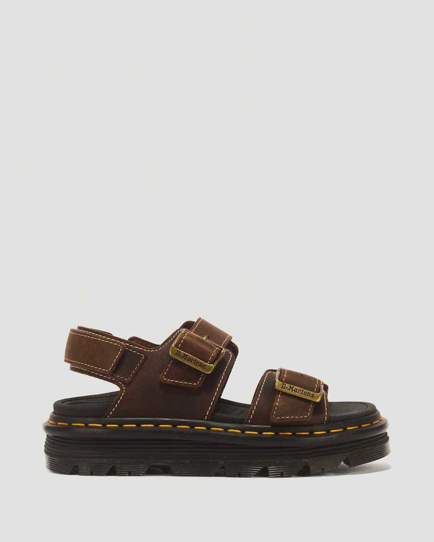 Zebzag Crazy Horse Leather Sandals — Dark Brown