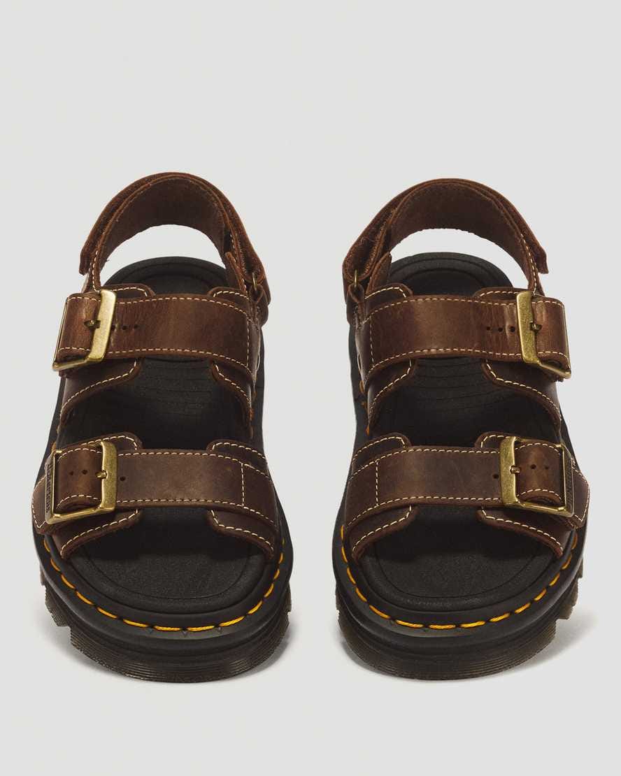 Zebzag Crazy Horse Leather Sandals — Dark Brown