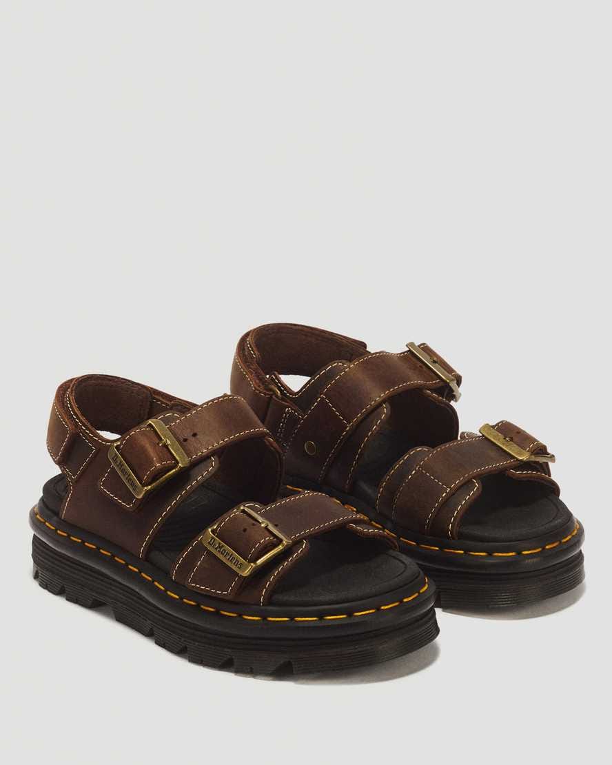 Zebzag Crazy Horse Leather Sandals — Dark Brown