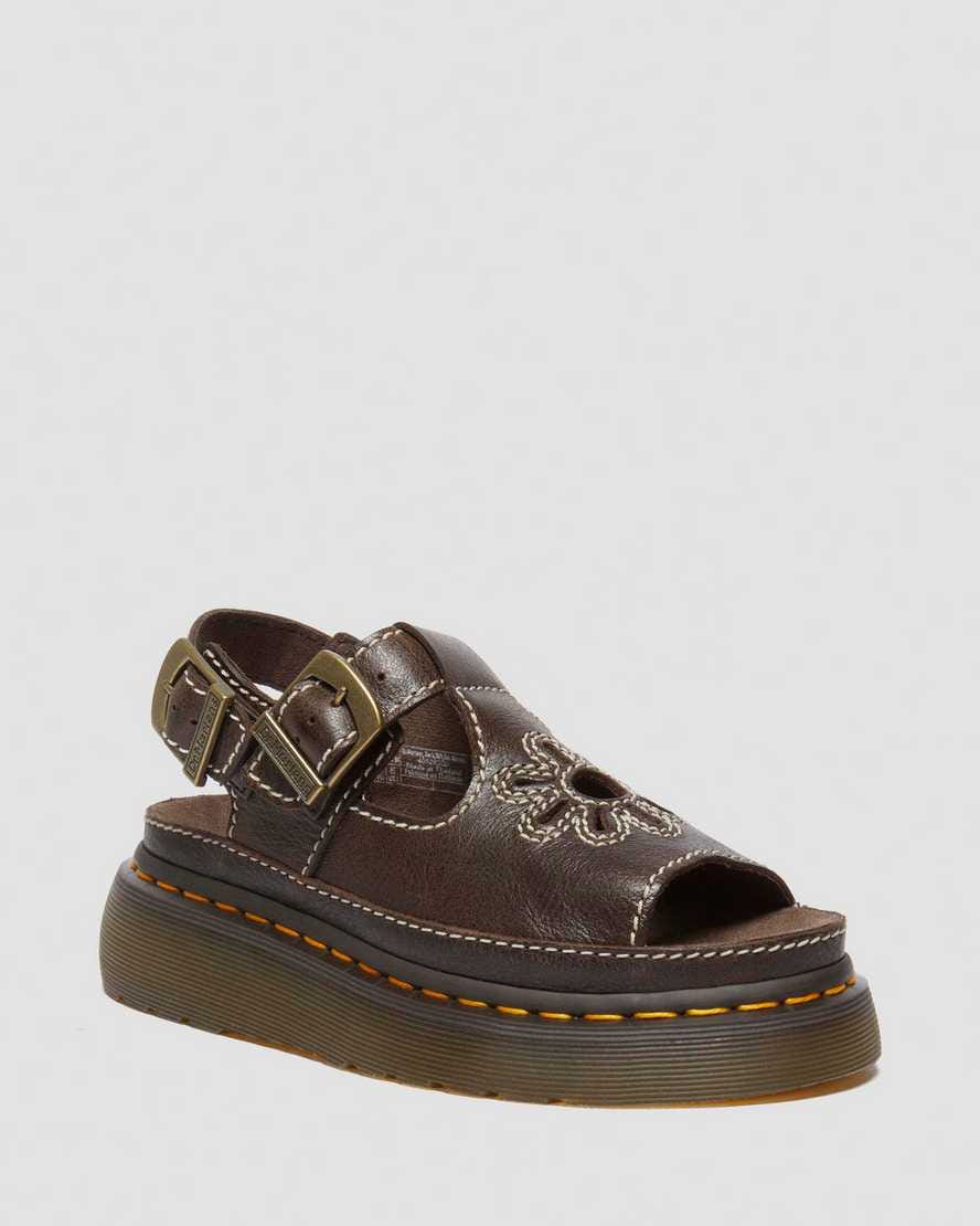 Dunnet Flower Full Grain Leather Sandals — Brown