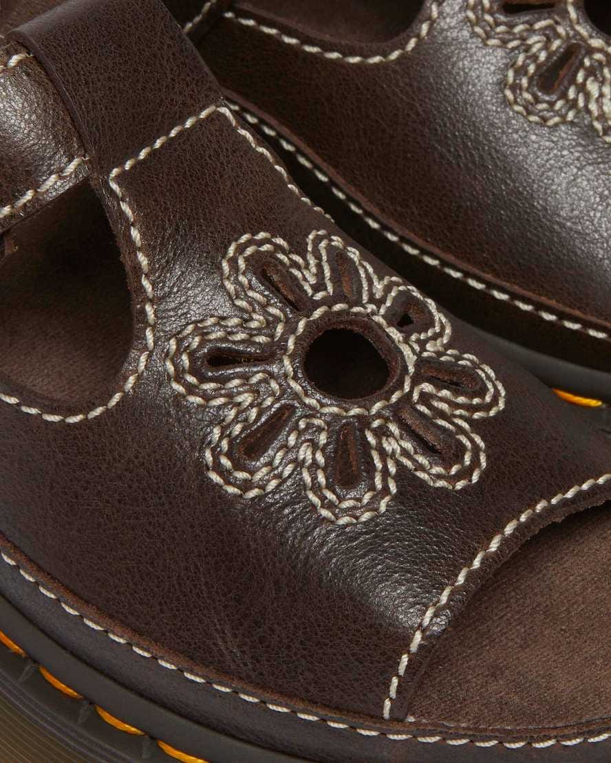 Dunnet Flower Full Grain Leather Sandals — Brown