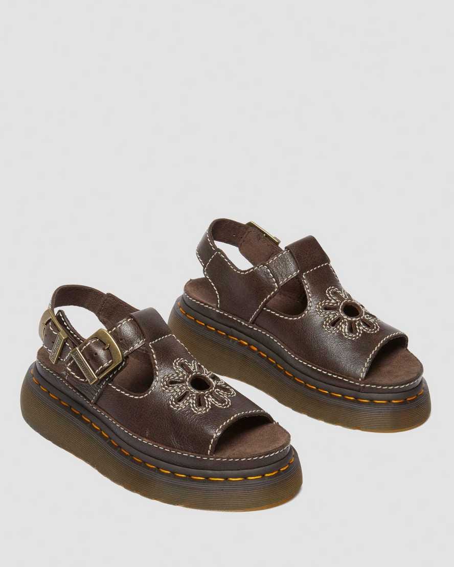 Dunnet Flower Full Grain Leather Sandals — Brown