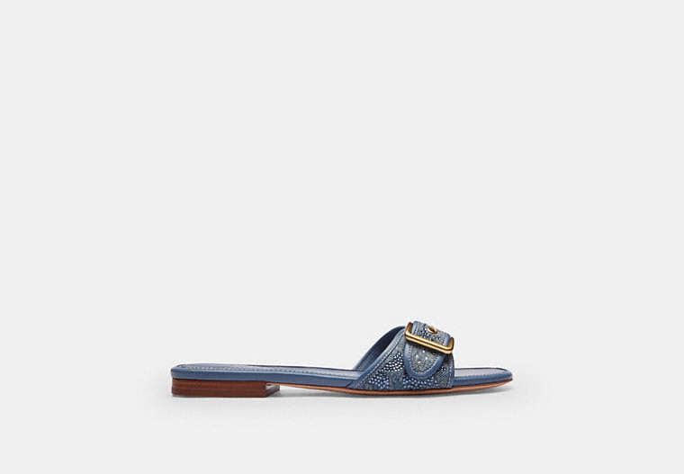 Margot Flat Sandal In Crystal Signature Denim
