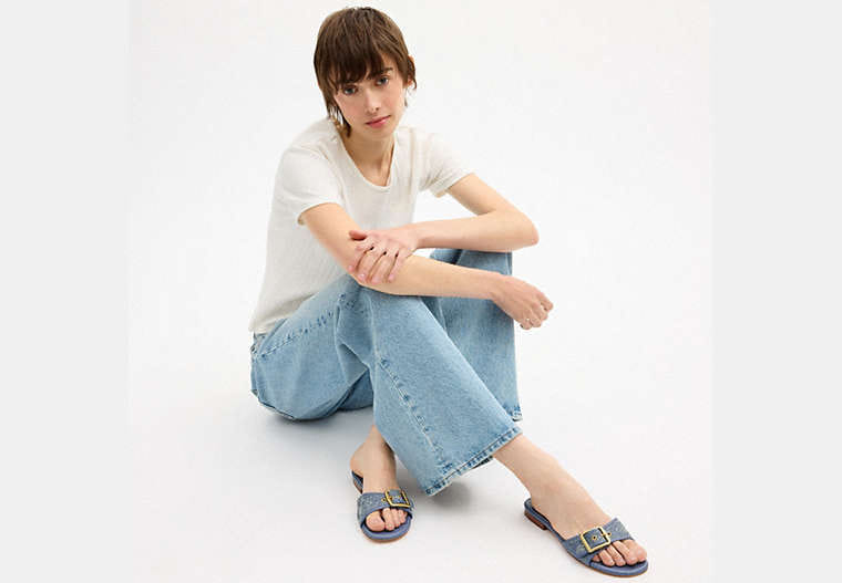 Margot Flat Sandal In Crystal Signature Denim
